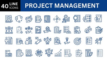 Project Management set of web icons in line style.  management web line icons. Business administration editable stroke outline icons. vector illustration