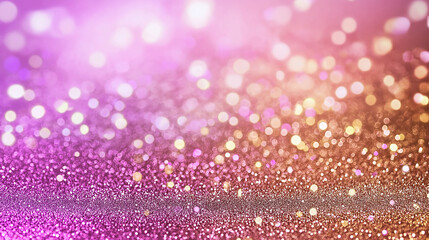 Blurred pink and gold festive glitter background creating bokeh effect