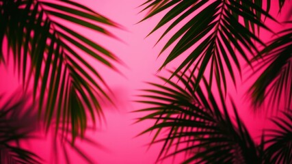 Silhouettes of Palm Fronds Against a Vibrant Pink Background