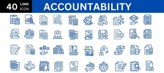 Accountability line icons. Integrity Symbol, Ethical Values, Transparency Icon, Accountability, Moral Compass, Fair Practices, Code of Conduct, Honesty Badge and Trustworthy Actions