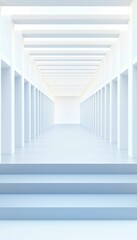 Automated storage solutions, sleek minimalist design, shades of white and blue, top view perspective, featuring well-structured shelving and optimal spatial arrangement.