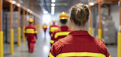Emergency response drill in warehouse setting showcasing teamwork and preparedness for safety compliance.