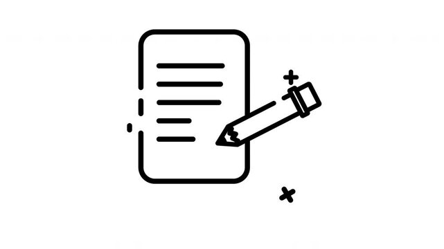 Pencil signing a contract icon line art with signature