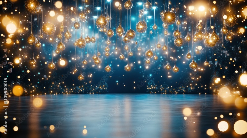 Poster a vibrant backdrop with hanging lights, creating a festive and magical atmosphere.