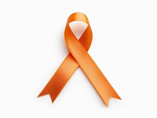 Orange ribbon isolated on white, orange ribbon symbolizes awareness of kidney cancer, leukemia, malnutrition, Attention Deficit Hyperactivity Disorder (ADHD) and multiple sclerosis.