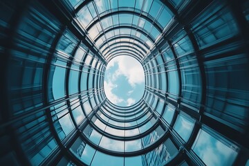 Modern Architecture, Circular Building, Glass Facade, Sky View