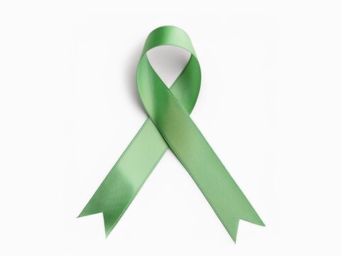 Light green ribbon isolated on white background . This ribbon used for awareness of cervical cancer, Female Reproductive System, Women's Health, PCOS and Gynecology. 