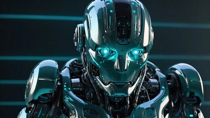 AI GENERATE, A futuristic robot design with glowing lines in gradients of teal and silver
