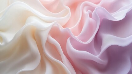 Fototapeta premium Soft Pastel Fabric Waves Creating a Dreamy and Elegant Abstract Background in Gentle Pink, Purple, and Cream Tones