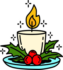 hand drawn christmas candle cartoon doodle illustration