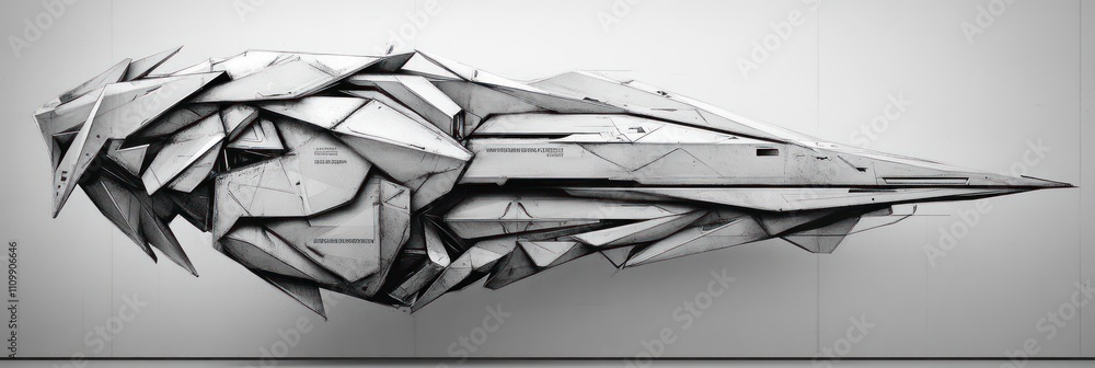 Aufkleber abstract futuristic design resembling a sleek, elongated object with geometric shapes.