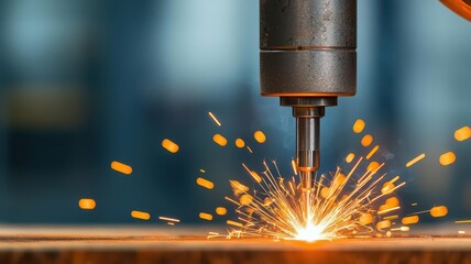 A closeup of an alloy welding process, with molten material fusing and sparks flying in intricate patterns