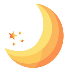 Cartoon Crescent Moon and Stars in Warm Gradient Colors Illustration