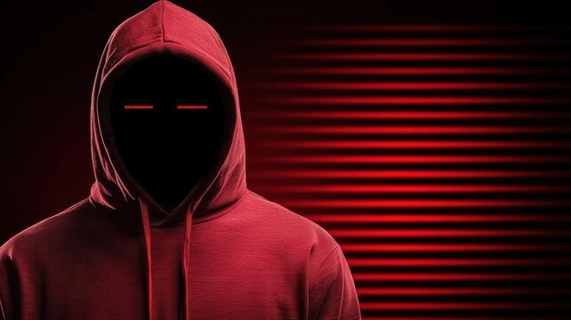 A mysterious hacker figure with a hood, their digital face made of animated binary numbers, surrounded by holographic data streams