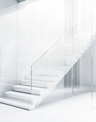Fototapeta premium A minimalist staircase in a bright, airy space with glass railings.