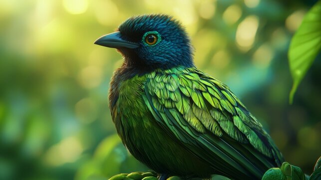 Green Winged Leafbird in Tropical Forest Setting