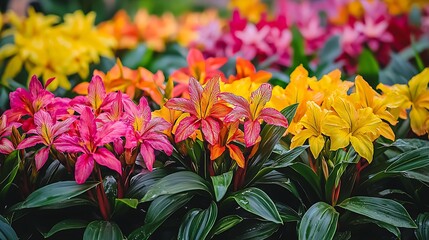 A vibrant display of colorful flowers in various shades, showcasing nature's beauty.