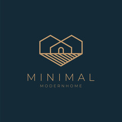 A line art icon logo of a modern house, usable for for real estate, architecture and company logos, vector illustration