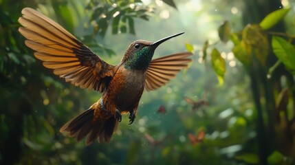 Fototapeta premium Majestic Giant Hummingbird in Mid-Flight Amidst Nature