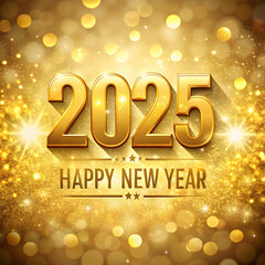 "2025 Happy New Year text in bold, vibrant colors with confetti,