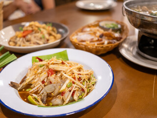 Delicious thai seafood salad local restaurant food indoor dining close-up culinary artistry