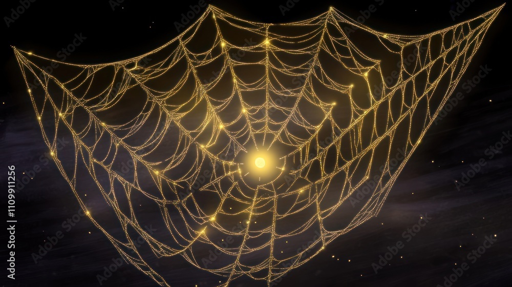 Aufkleber a glowing spider web with a central light, creating a mystical atmosphere.
