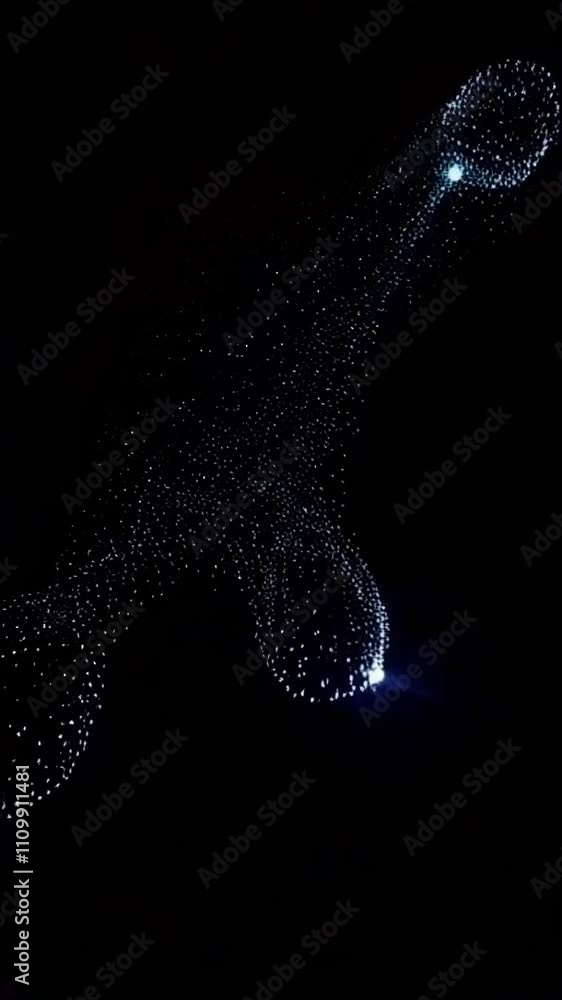 Poster swarming dots connected by flickering electrical currents create dynamic, constantly changing silhou