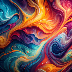 Obraz premium Vivid abstract fluid paint swirls blending vibrant colors, creating a mesmerizing