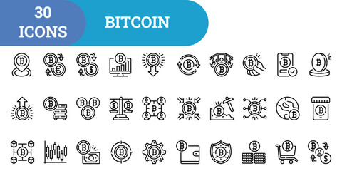 Bitcoins Icon Set With Outline Style Simple, Business, Bitcoins Element, Money, Digital Wallet, Digital