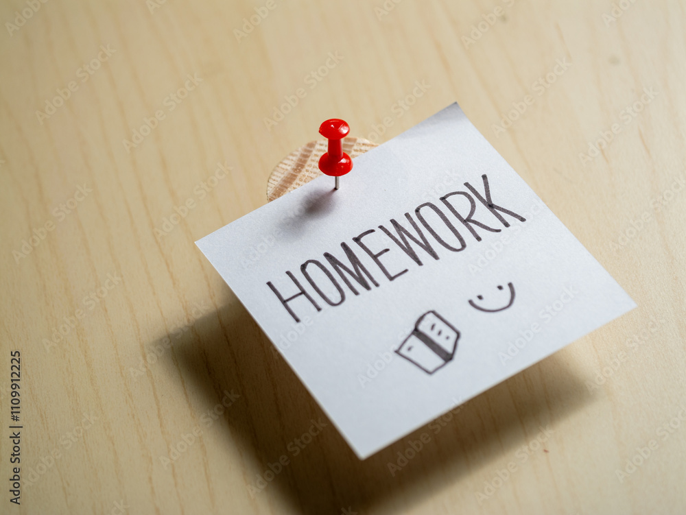 Aufkleber homework reminder note study space document indoor close-up productivity tip