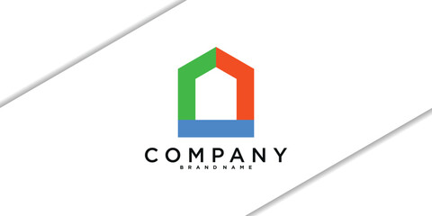 Simple colorful house logo design template. Premium Vector