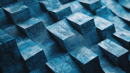 Abstract Blue Cubic Textured Landscape