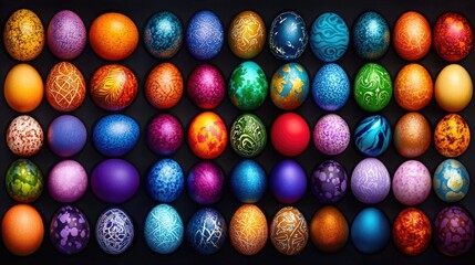 Fototapeta premium Vibrant collection of decorated easter eggs with diverse colors and patterns. Happy Easter