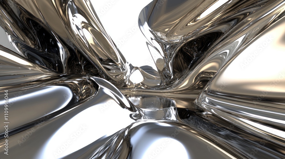 Aufkleber abstract metallic forms creating a reflective, fluid environment with dynamic shapes.