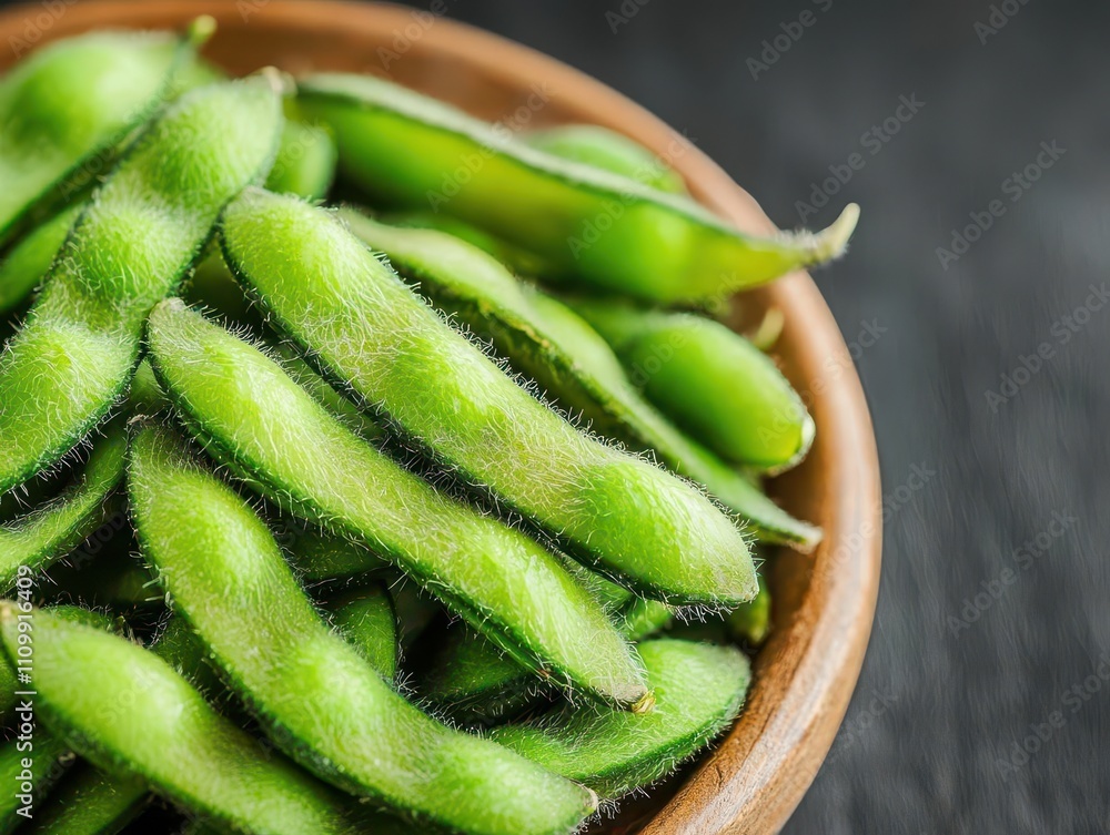 Poster edamame pods showcasing fuzzy texture in a macro view.