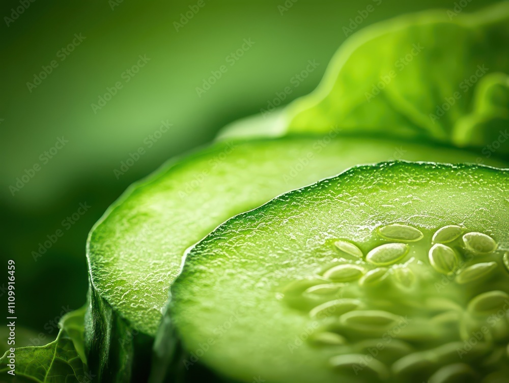 Poster close up fresh cucumber slice.