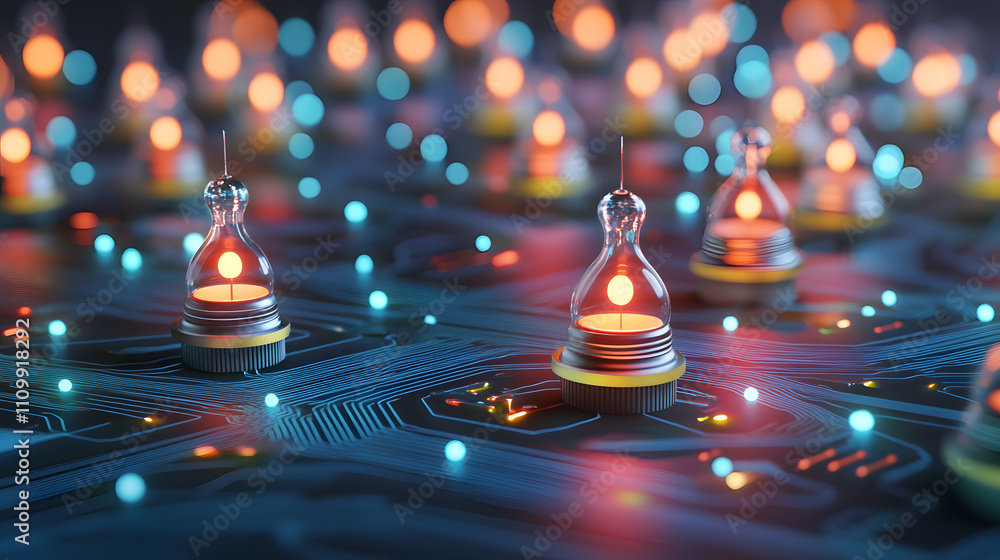 Poster innovative light bulb technology a close-up view of modern circuits digital environment futuristic c