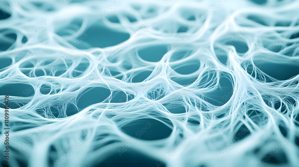 Poster exploring microbial structures laboratory setting scientific imagery blue tones close-up view innova