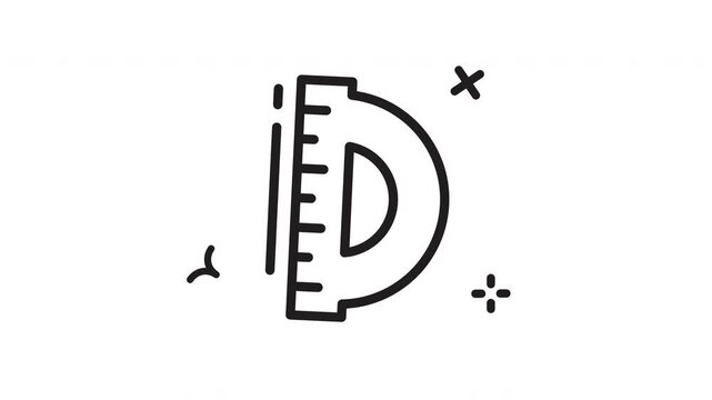 Animated protractor with ruler line art icon . Seamless looping video with alpha channel on transparent background. motion graphic animation