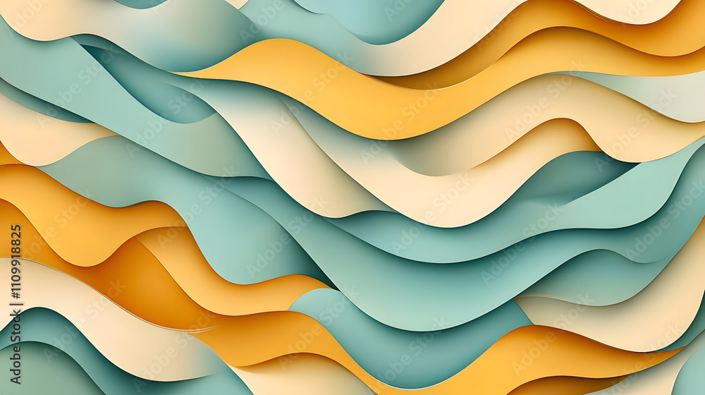 Poster Dynamic paper waves abstract design digital art textured background colorful layers visual aesthetics for creative projects