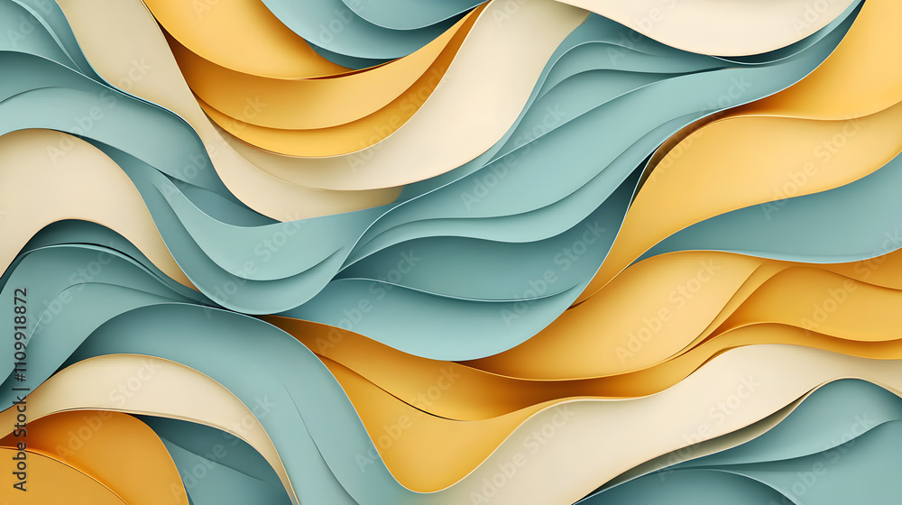 Poster wave patterns in paper art studio digital art creative workspace overhead view modern aesthetics for