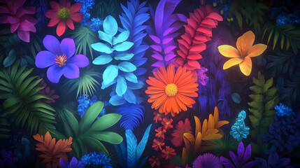 Vibrant floral arrangement nature digital artwork colorful canvas close-up nature's beauty in vivid shades