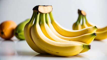 Ripe Yellow Banana on White Table with Clean and Elegant Appeal Fruit Presentation Photo