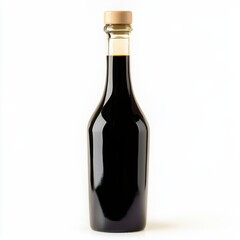 A bottle of aged balsamic vinegar with a drizzle, isolated white background, realism art style