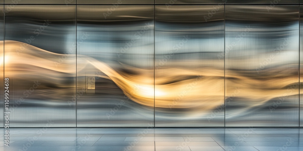 Poster abstract reflections on a glass surface, creating a wave-like pattern with warm hues.