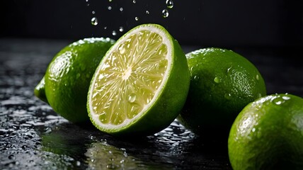  fresh lime green citrus with drop isolated on transparent background
