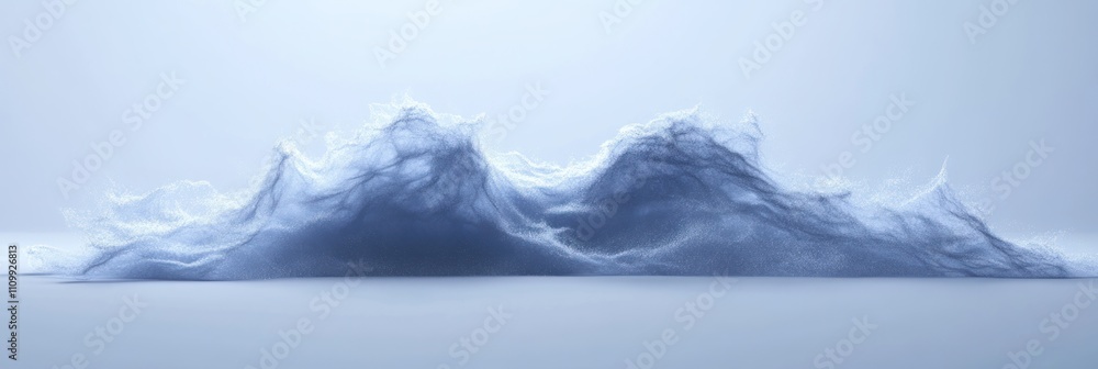 Poster a soft, ethereal representation of clouds resembling waves in a minimalist setting.