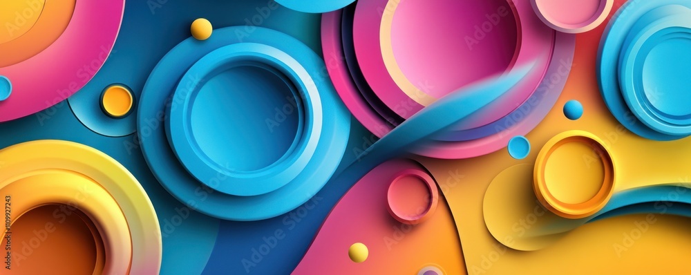Poster a vibrant abstract design featuring colorful circular shapes and smooth curves.