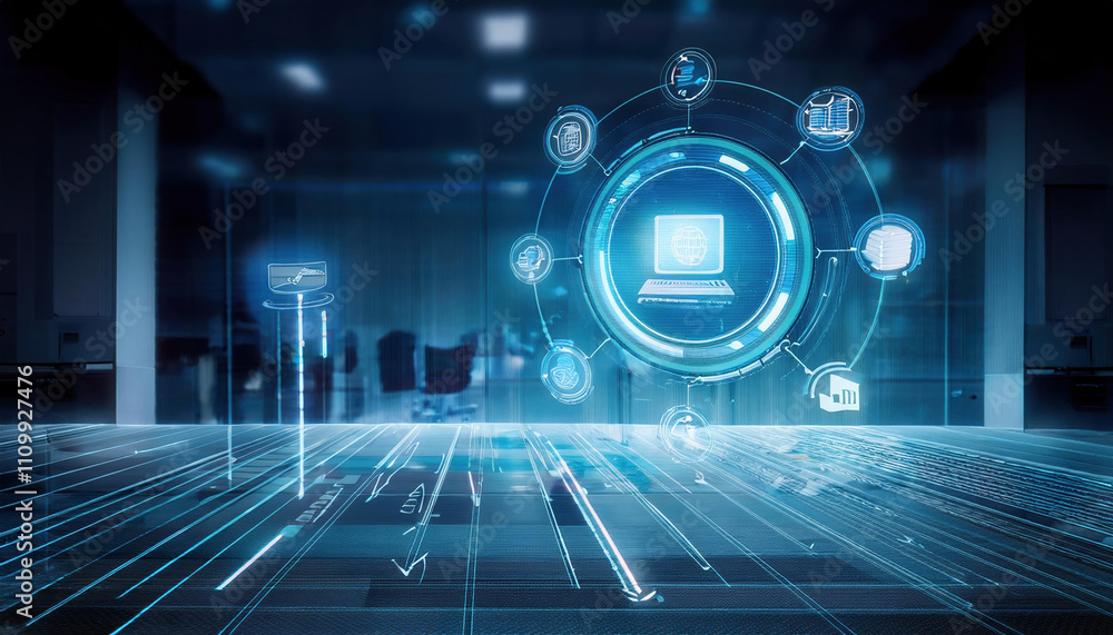 Poster futuristic holographic ui displaying real time task updates and workflow visualization. this advance