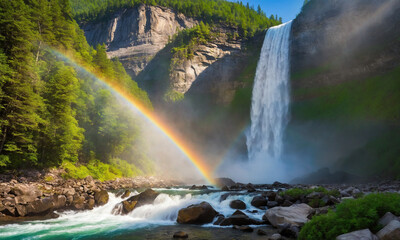 Fototapeta premium 폭포 무지개 멋진 풍경